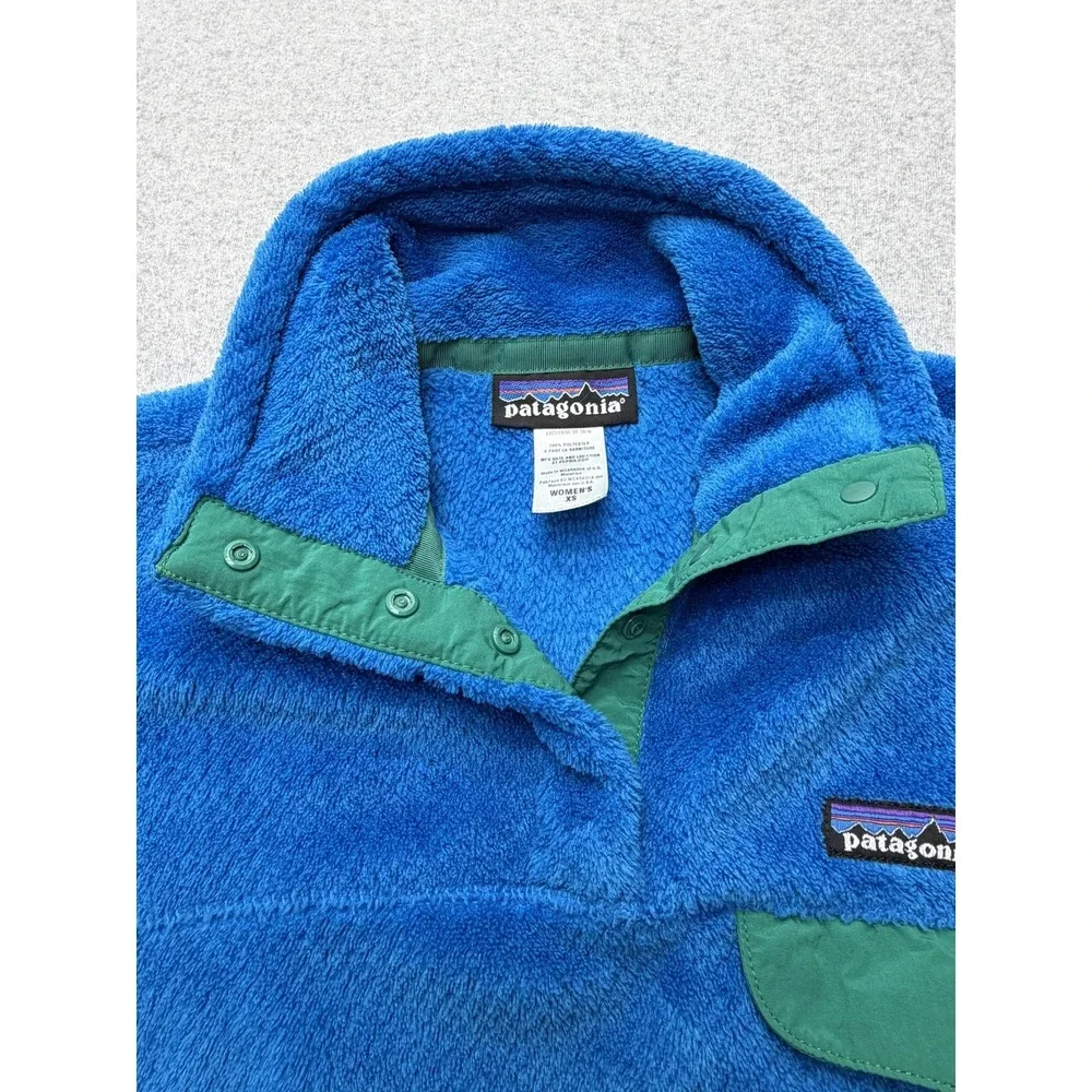 Patagonia Fleece Jacket Womens XS Blue Snap Pullover High Pile Thermal Pockets